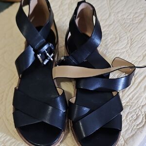 Michael Kors Black Crisscross Leather Ankle-Strap Sandals
